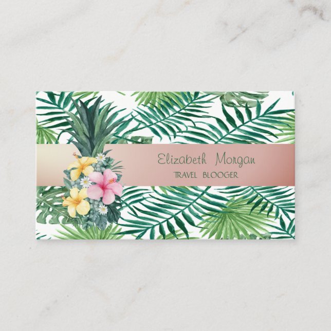 Moderne tropische Palmen-Blätter, Ananas-Blume Visitenkarte (Vorderseite)