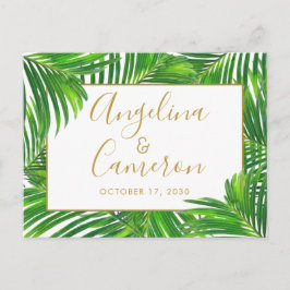 Moderne tropische Palmen Blätter Save the Date Postkarte
