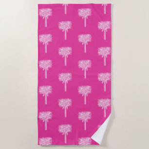 Moderne tropische Palmen heißen rosa Weiß Strandtuch