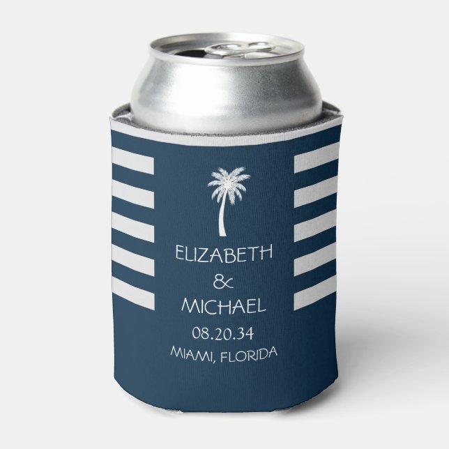 Moderne tropische Palmen Hochzeitsmarinebäume Dosenkühler (Kanne Vorderseite)