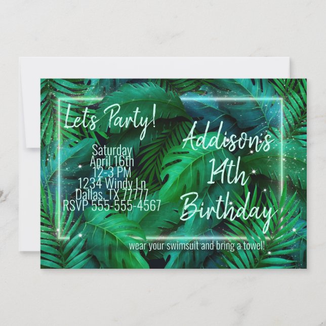 Moderne tropische Party Einladung - Neon Luau (Vorderseite)