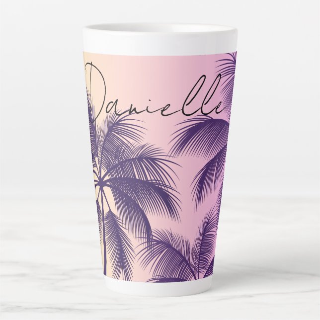 Moderne tropische Pastellfarben Rosa Palmen Milchtasse (Vorderseite)