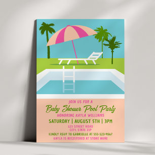 Moderne tropische Poolparty Sommerpalmen Einladung