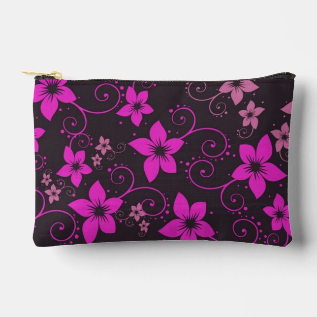 Moderne tropische rosafarbene Blumenzähne Zubehörtasche (Vorderseite)