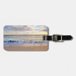 Moderne tropische Strand, Sonnenuntergang, Seester Gepäckanhänger