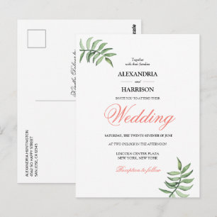 Moderne tropische Vegetation Einladung zur Hochzei Postkarte
