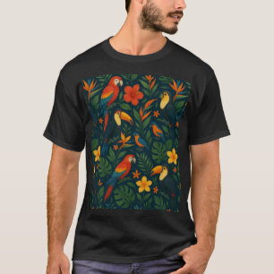 Moderne tropische Vögel mit Blume T-Shirt