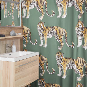 Moderne tropische Wasserfarben Tiger Wildmuster Duschvorhang