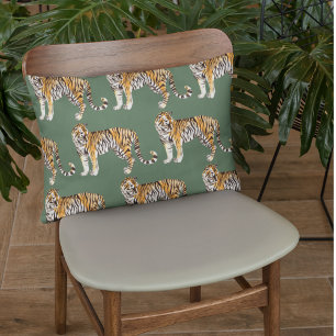Moderne tropische Wasserfarben-Tiger-Wildnis-Muste Dekokissen