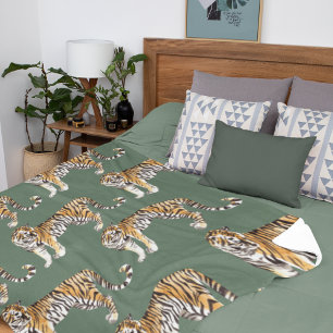 Moderne tropische Wasserfarben-Tiger-Wildnis-Patro Fleecedecke