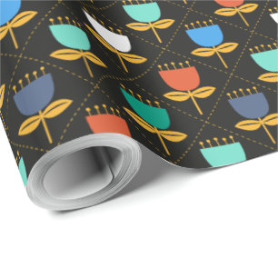 Moderne Tulip aus dem Mittelalter - Schwarz Geschenkpapier