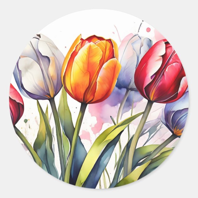 Moderne Tulip Bold Wasserfarbe Runder Aufkleber (Vorderseite)