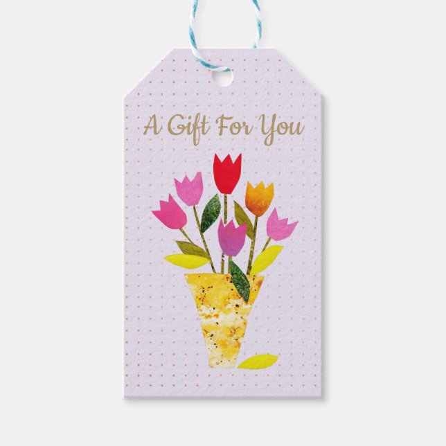 Moderne Tulips Illustrierter Frühlingsfest Geschenkanhänger (Vorderseite)