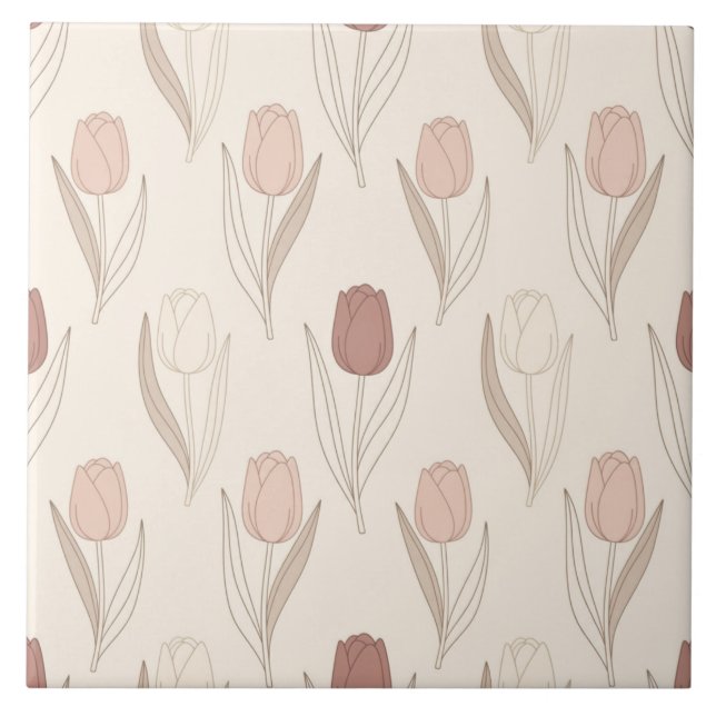 Moderne Tulpen-Blumenmuster Fliese (Vorderseite)