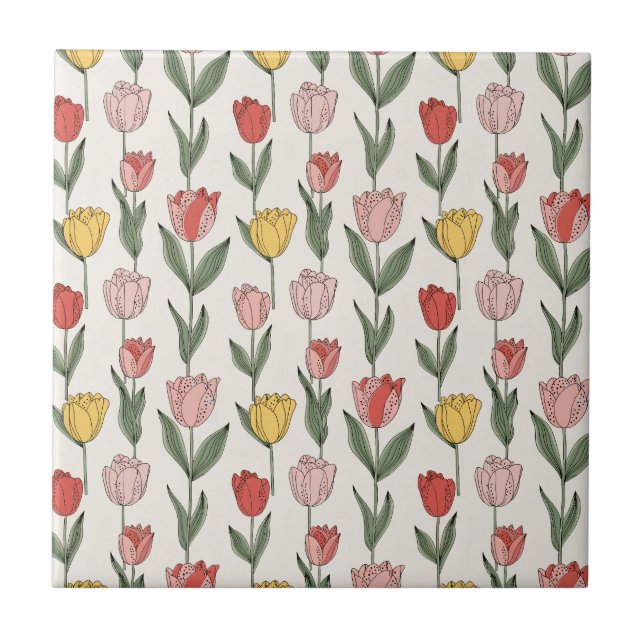 Moderne Tulpen-Blumenmuster weiche Botanik Frühlin Fliese (Vorderseite)