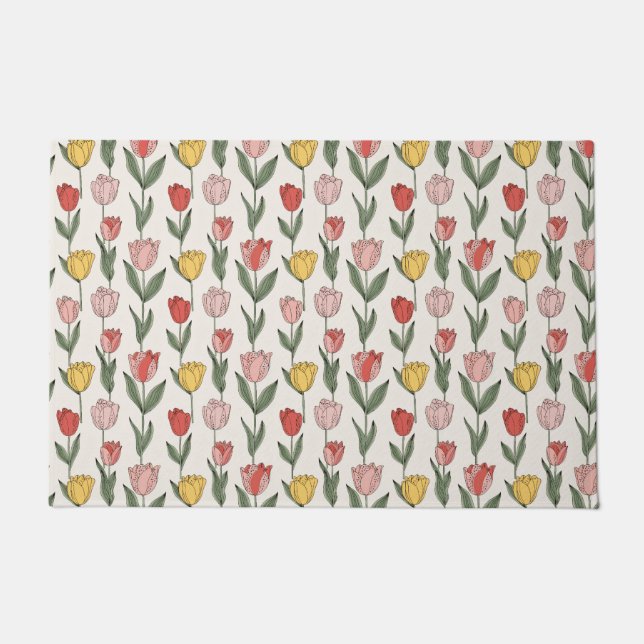 Moderne Tulpen-Blumenmuster weiche Botanik Frühlin Fußmatte (Vorderseite)