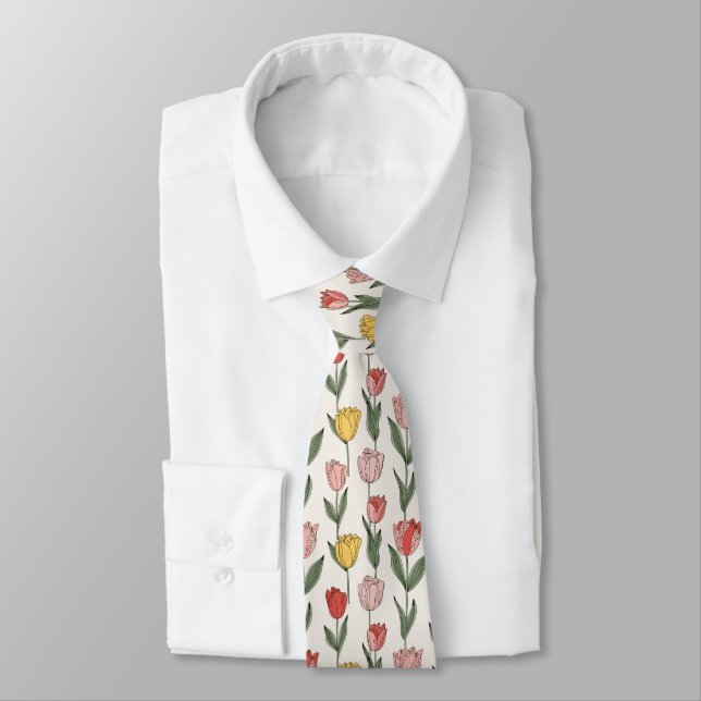 Moderne Tulpen-Blumenmuster weiche Botanik Frühlin Krawatte (Gebunden)