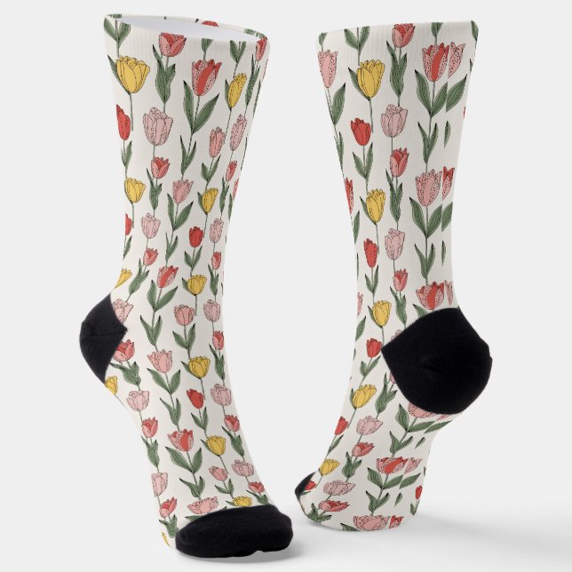 Moderne Tulpen-Blumenmuster weiche Botanik Frühlin Socken (Gewinkelt)
