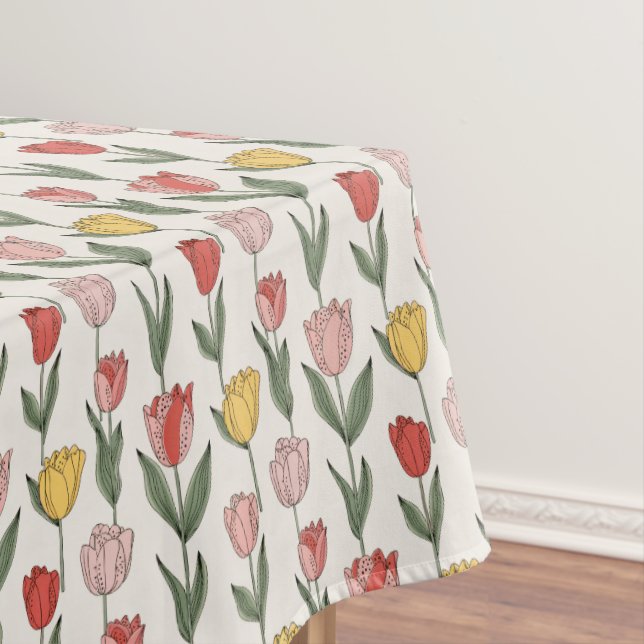 Moderne Tulpen-Blumenmuster weiche Botanik Frühlin Tischdecke (Beispiel)