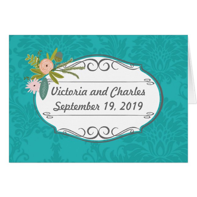 Moderne Türkis-Chartreuse Damask Hochzeit (Vorderseite (Horizontal))
