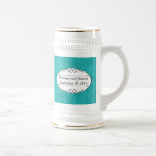 Moderne Türkis-Chartreuse Damask Hochzeit Bierglas