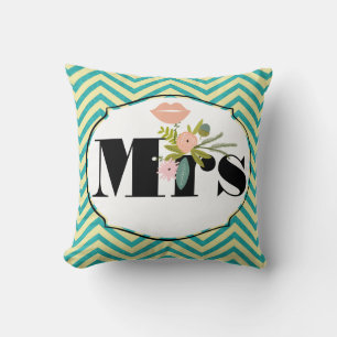 Moderne Türkis-Chartreuse Damask Hochzeit Kissen