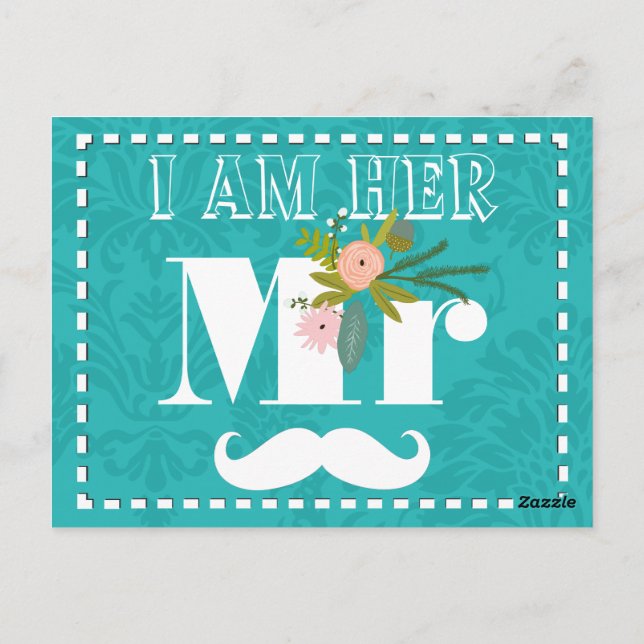 Moderne Türkis-Chartreuse Damask Hochzeit Postkarte (Rückseite)