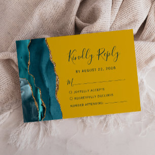 Moderne Türkis-Gold-Achat-Senf-Hochzeits-RSVP-Kart RSVP Karte