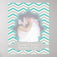 Moderne Türkis, Grau Chevron Hochzeitsposter