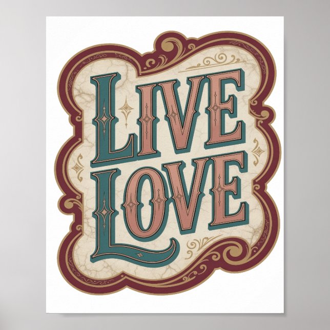 Moderne Türkis LIVE LOVE Design Poster (Vorne)