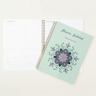 Moderne Türkis-Rosa-Floral-Mandala-Doodle Planer