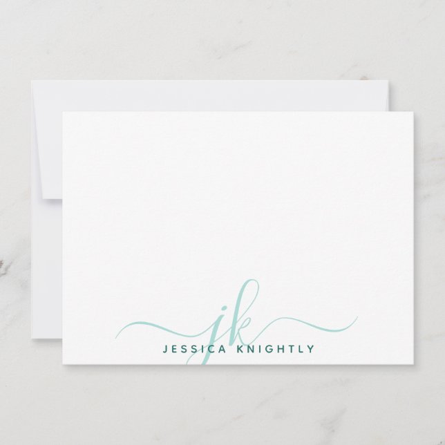 Moderne Türkis-Script-Monogram-Initialen Mitteilungskarte (Vorderseite)