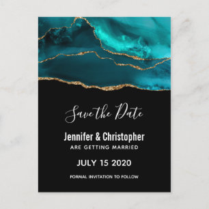Moderne Türkis- und Gold-Achat-Save-the-Date-Karte Einladungspostkarte