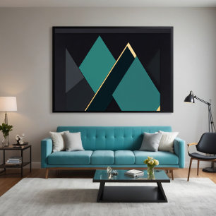 Moderne Türkis- und Gold-Geometrische Abstraktion Leinwanddruck