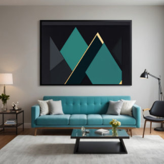 Moderne Türkis- und Gold-Geometrische Abstraktion Leinwanddruck