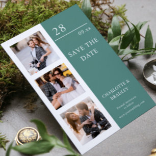 Moderne Türkis-Vier-Foto-Hochzeits-Collage Save The Date