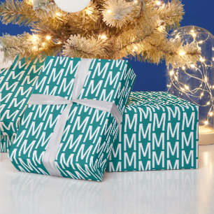 Moderne Türkis-Weiß-Kundenmonogramm Anfangsbuchsta Geschenkpapier