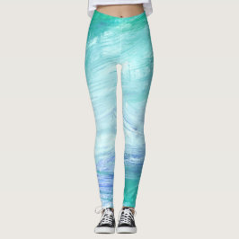 Moderne türkisblaue Abstrakte Pinselstriche Leggings