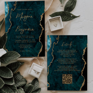 Moderne Türkisblaue Achat-Schrift QR-Code-Hochzeit Einladung