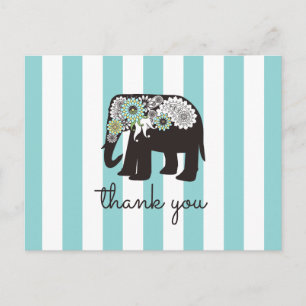 Moderne Türkisblaue Gestreifte Elefant Danke Postkarte