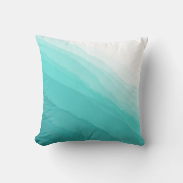 Moderne türkisfarbene Aquamarine Waves Wasserfarbe Kissen (Vorderseite)