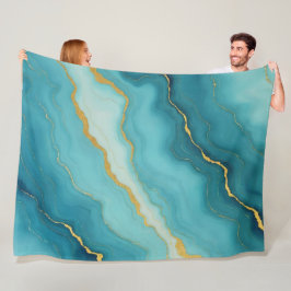 Moderne türkisfarbene Blue Gold Marmor Collection Fleecedecke