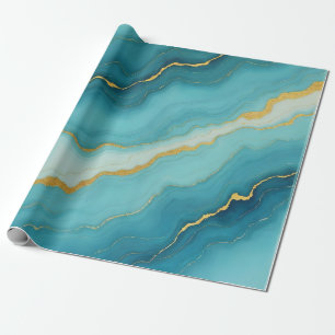 Moderne türkisfarbene Blue Gold Marmor Collection Geschenkpapier