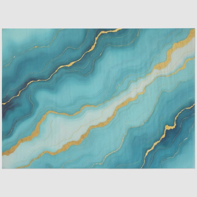Moderne türkisfarbene Blue Gold Marmor Collection Seidenpapier (Vorderseite)
