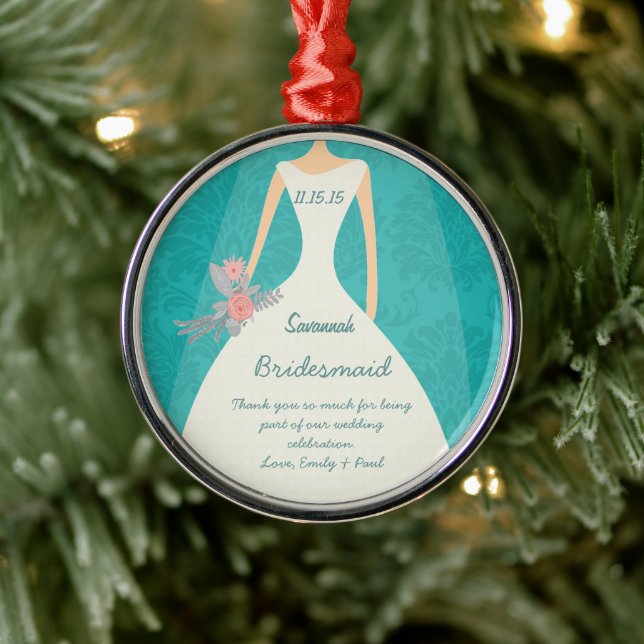 Moderne türkisfarbene Damaskenhochzeit Ornament Aus Metall (Baum)