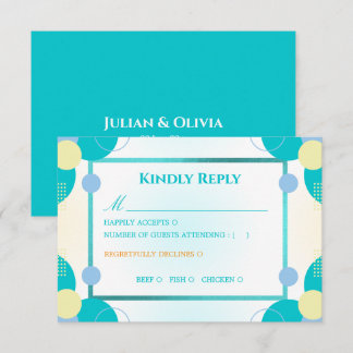 Moderne türkisfarbene geometrische RSVP-Karte mit RSVP Karte