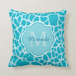 Moderne türkisfarbene Giraffe drucken Monogramm mi Kissen