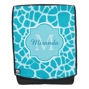 Moderne türkisfarbene Giraffe drucken Monogramm mi Rucksack