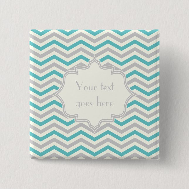 Moderne türkisfarbene, graue, ivorische Zickzack M Button (Vorderseite)