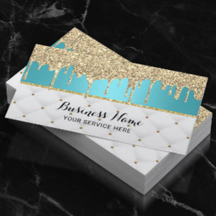 Moderne türkisfarbene Imitate Gold Glitzer Tropfen Visitenkarte